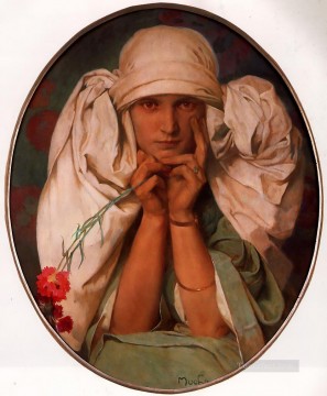  Czech Oil Painting - Jaroslava 1920 Czech Art Nouveau Alphonse Mucha
